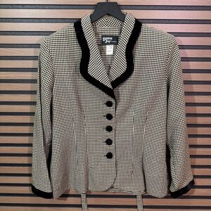 Vintage Dawn Joy Fashions Black & Cream Houndstooth Jacket Size 14